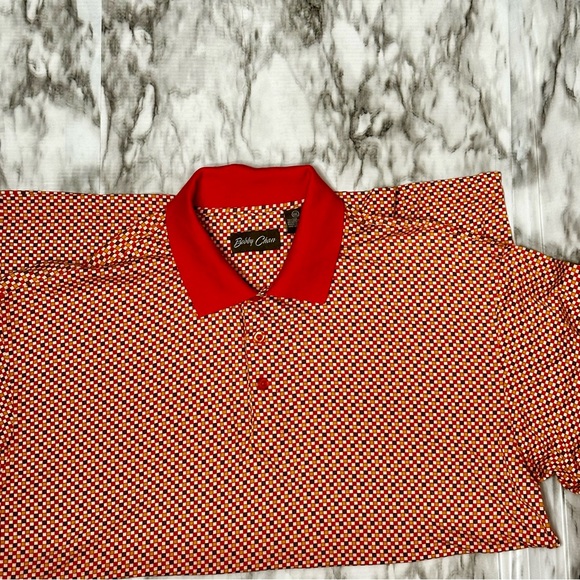 Bobbie Chan Mens Sz XXL Silk Blend Golf Polo Shirt Orange Check Blokecore Gramps - Picture 6 of 10